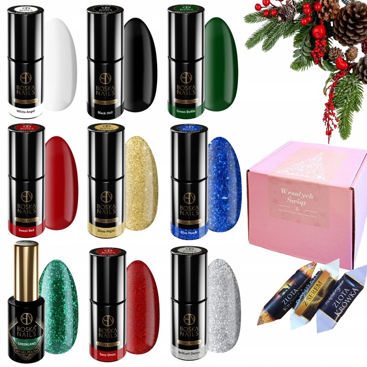 Set 9 lacuri hibride Boska Nails, culori festive, 6ml fiecare