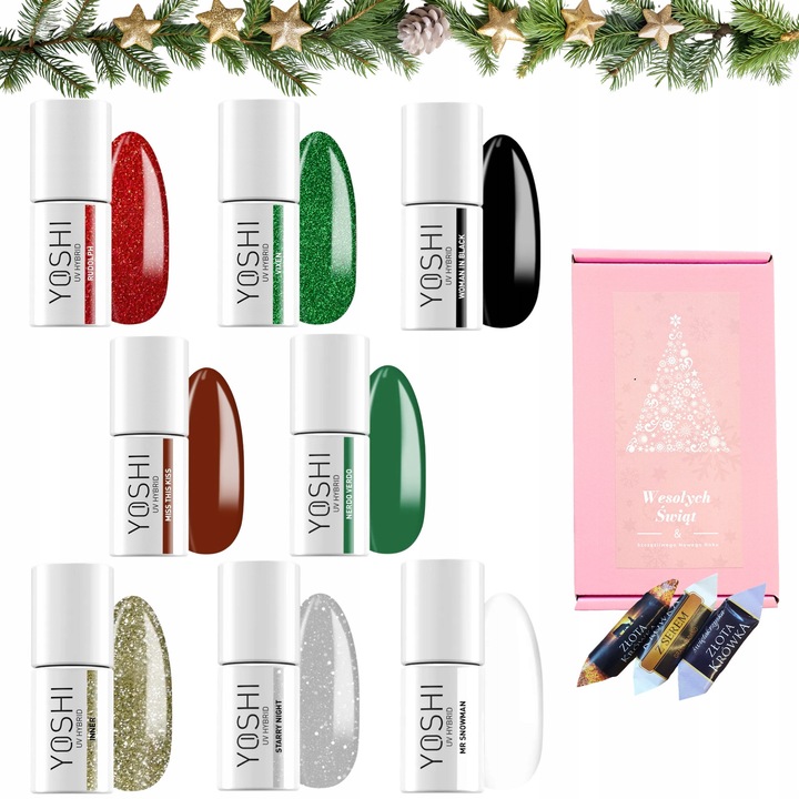 Set 8 lacuri hibride Yoshi, culori festive, 6ml fiecare, ambalate in cutie