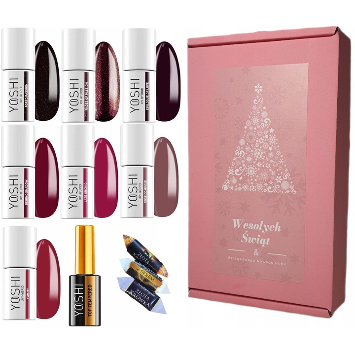 Set 7 lacuri hibrid Yoshi cu top tempered, culori festive, 6g fiecare