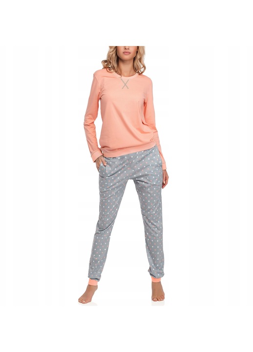 Merry Style női pizsama, pamut, hosszú ujjú, hosszú nadrág, vicces mintával, lazac, XL INTL