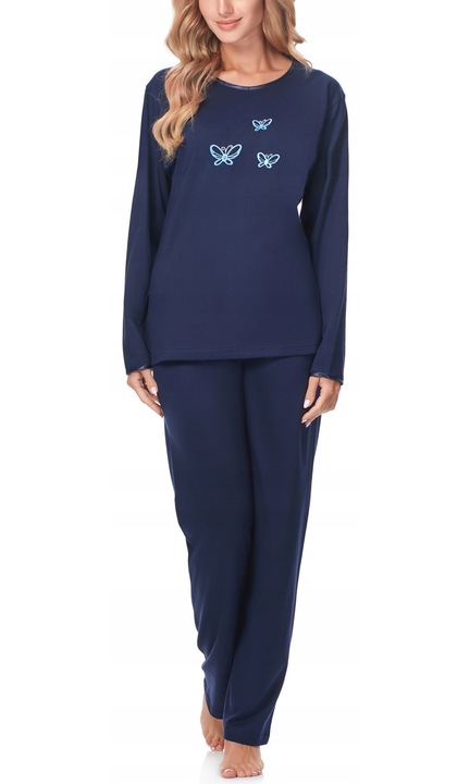 Merry Style női pizsama, pamut, hosszú ujjú, hosszú nadrág, sötétkék, 2XL INTL