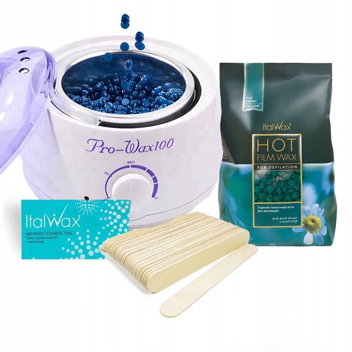 Set depilare ItalWax, incalzitor 100W, ceara 500g, 50 spatule, alb
