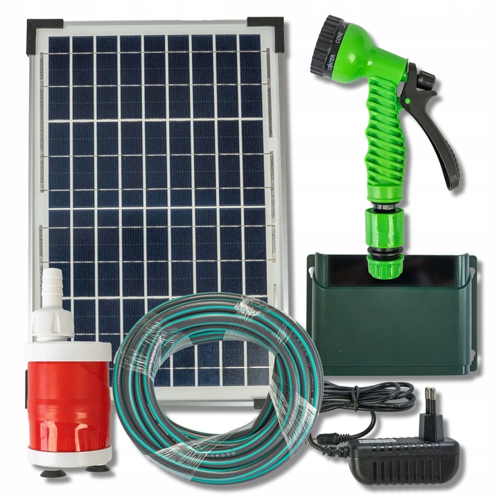 Set Pompa Solara cu Panou si Teava de Gradina SS100, 20W, 10l/min, 10m