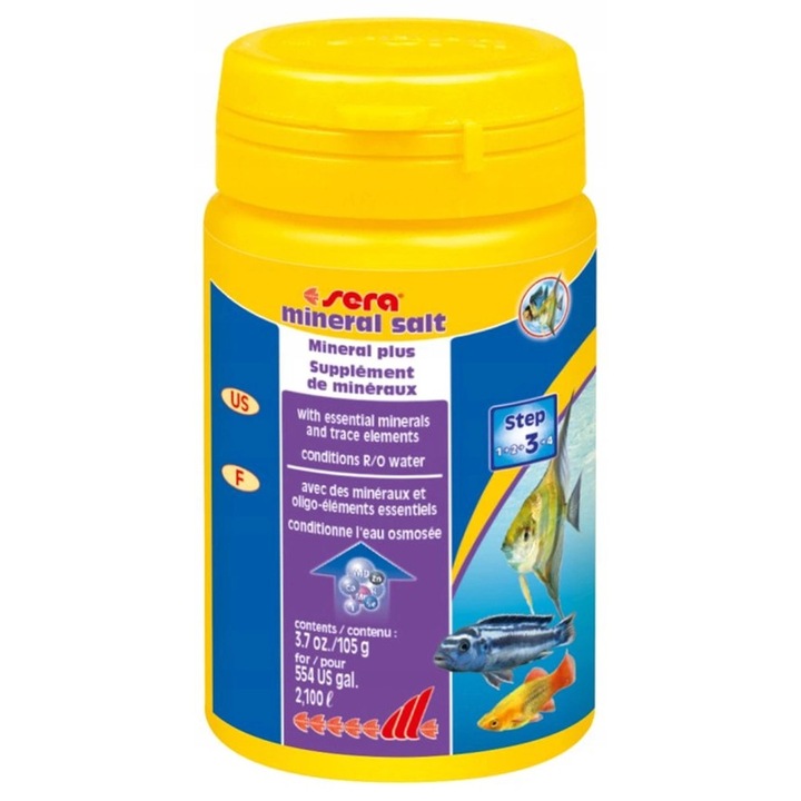Sera Mineral Salt, solutie minerala acvaristica, 270g, imbunatateste calitatea apei, mentine greutatea corecta a pestilor