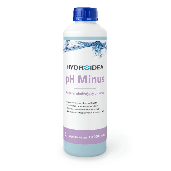 Solutie intretinere piscina, Hydroidea, pH Minus, 1L, pentru reducerea pH-ului, sigur pentru flora si fauna