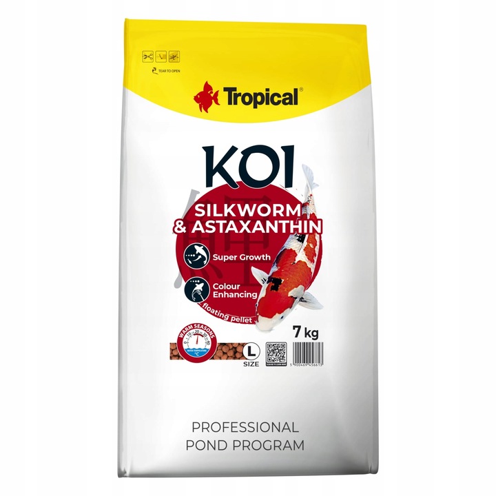 Tropical Koi Silkworm & Astaxanthin, 7kg, храна за риби, размер L, богата на протеини, многоцветен