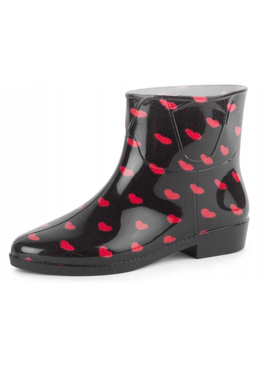 Cizme dama, Ladeheid, cizme de cauciuc scurte, negru/rosu, PVC