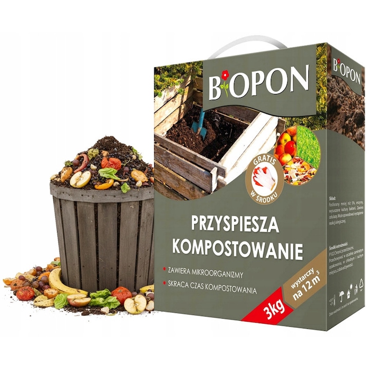 Preparat pentru compostare BIOPON 3kg, set 2 bucati, imbunatateste degradarea resturilor organice, dimensiuni 2m x 2m.