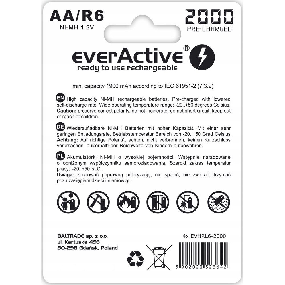 Acumulator R6 AA EVERACTIVE 2000mAh Ni-MH, set 8 bucati, Ready To Use ...