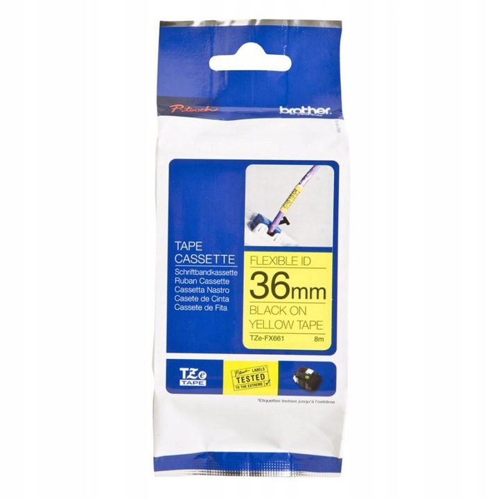 Tasma etichete, Brother TZe-FX661, 36mm, negru pe galben, 8m, set 1 rola