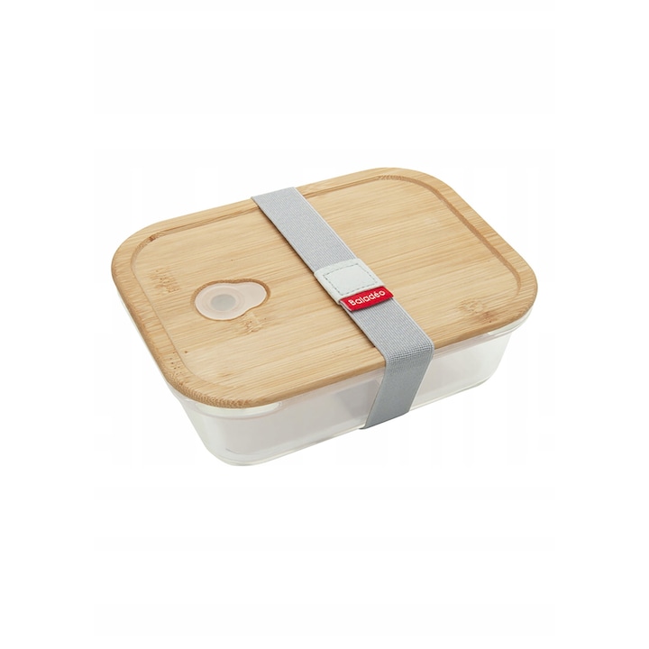 Cutie alimentara Baladeo Glass Iwaki, 800 ml, sticla, capac din bambus