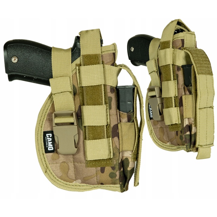 Toc pistol universal MOLLE Camo Military Gear, poliester 600D, Multicam, pentru dreptaci