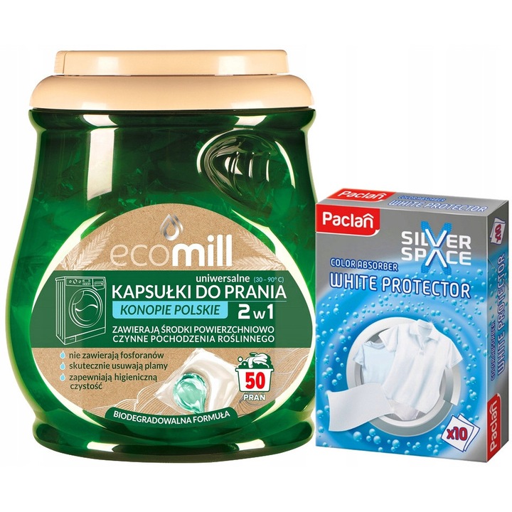 Mosószer, Mill, 50 kapszulás készlet, lengyel kender, szalvéták