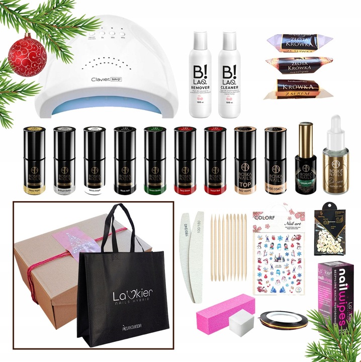 Set cadou pentru unghii, 8x oja semipermanenta, Boska Nails, lampa LED/UV 48W, accesorii