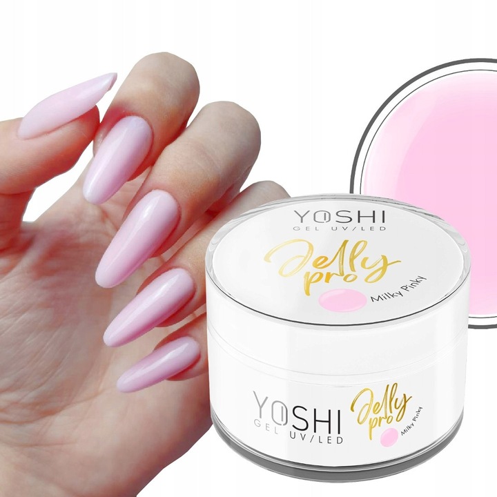 Yoshi Gel UV LED Milky Pink 50 g, pentru extensii unghii, consistenta galareta, rezistent