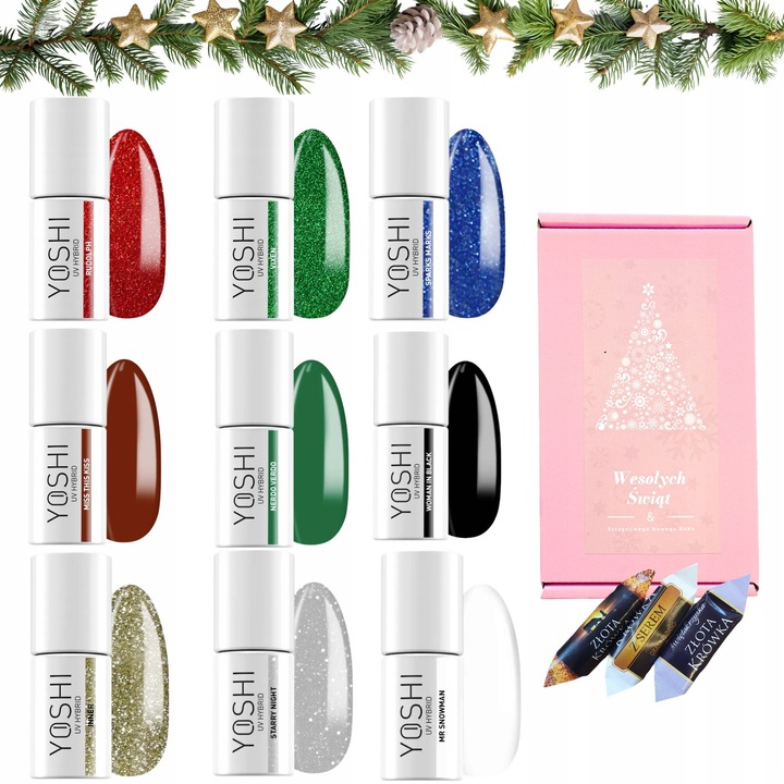 Set 9 lacuri hibride Yoshi, culori festive, 6ml fiecare, ambalate in cutie