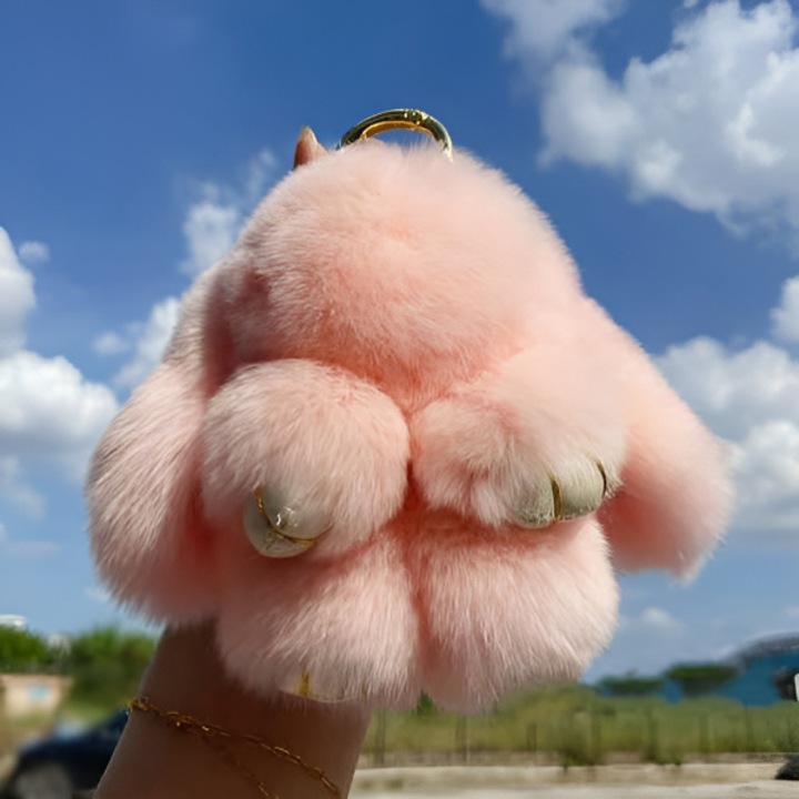 Plüss nyuszi kulcstartó, kézzel készült, extra puha műszőrméből, lehajló fülű nyuszi dizájn, könnyű és utazásbarát, egyszerűen hordozható - BUNNPY rózsaszín VIVVA®