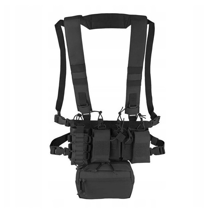 Taktikai mellény, chest rig, Camo Storm, Cordura, fekete, állítható, 860g