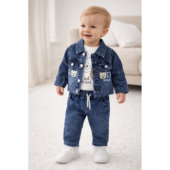 Set baieti 3 piese denim bluza best friend jacheta si pantaloni