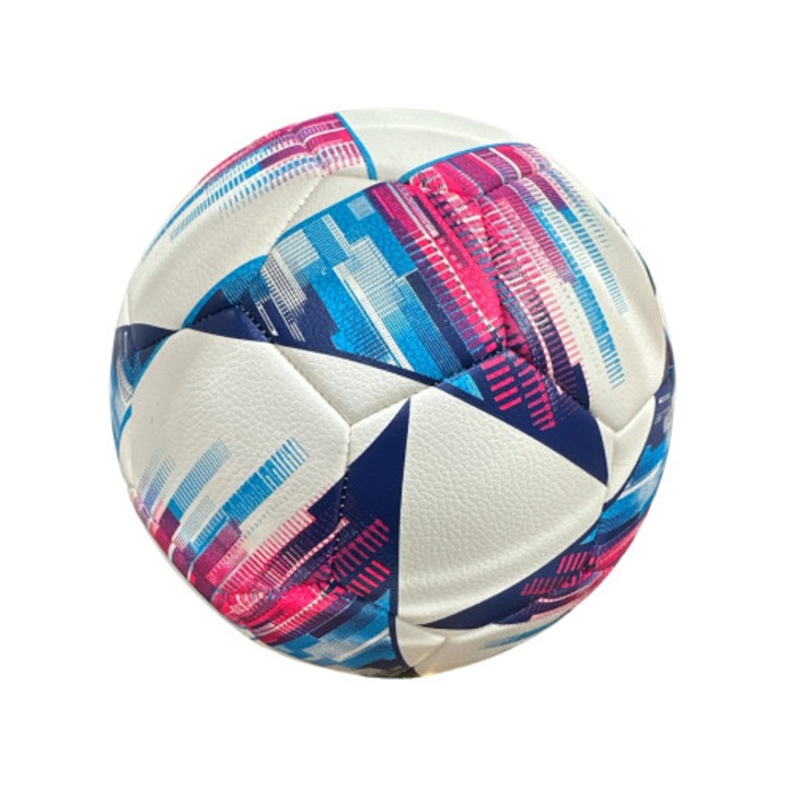 Fehér, kék, rózsaszín futballlabda, modern absztrakt design, puha tapintású, standard méret, beltéri és kültéri használatra, edző futballlabda gyerekeknek és felnőtteknek, jó tapadás, sportpálya, terem, park