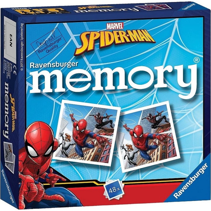 Joc de memorie Spider-Man, Ravensburger, 48 carti, pentru copii peste 3 ani