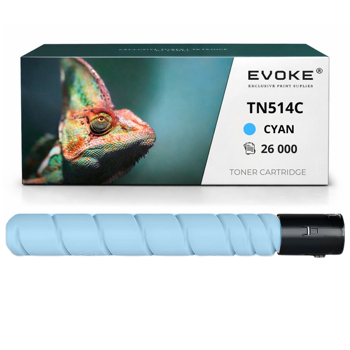 Toner cartus compatibil pentru imprimanta Konica Minolta TN-514C A9E8450, Cyan, 26000 pagini, compatibil cu Bizhub C458 C558 C658