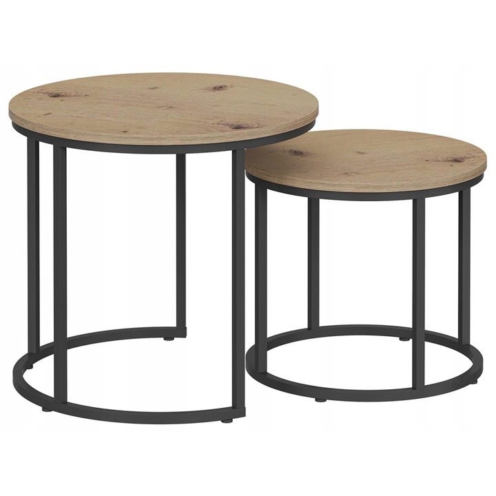 Mese set 2 bucati, design loft, dab artisan-negru, dimensiuni 50x50cm si 40x35cm