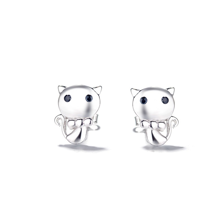 Cercei argintii pisici, Shenzen, design elegant, cu zirconii negre, 925