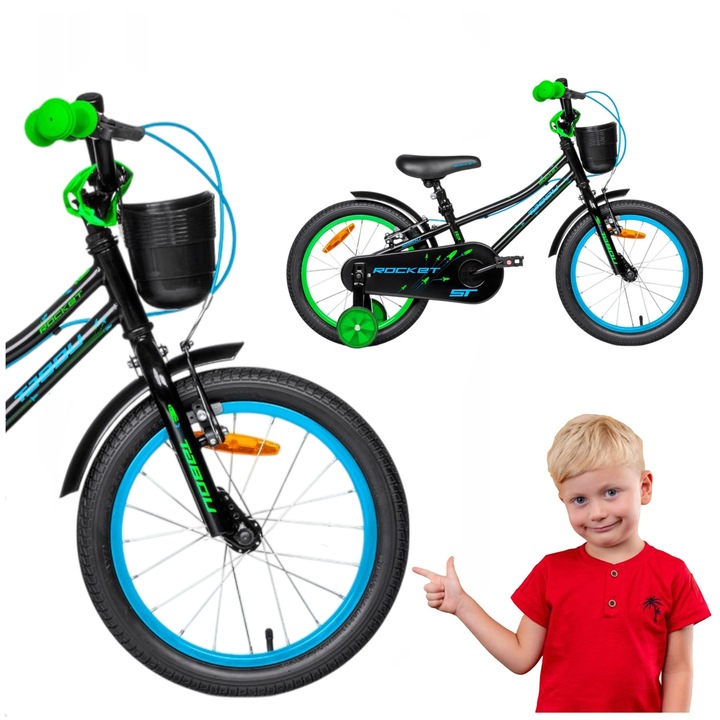 Bicicleta copii TABOU ROCKET ST 20 inch, negru-albastru, cadru din otel, frane v-brake, 2-8 ani