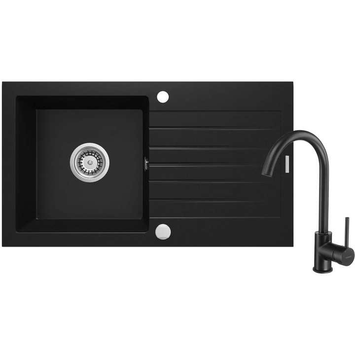 Chiuveta bucatarie Deante, granit, 1 compartiment, cu baterie, negru, set