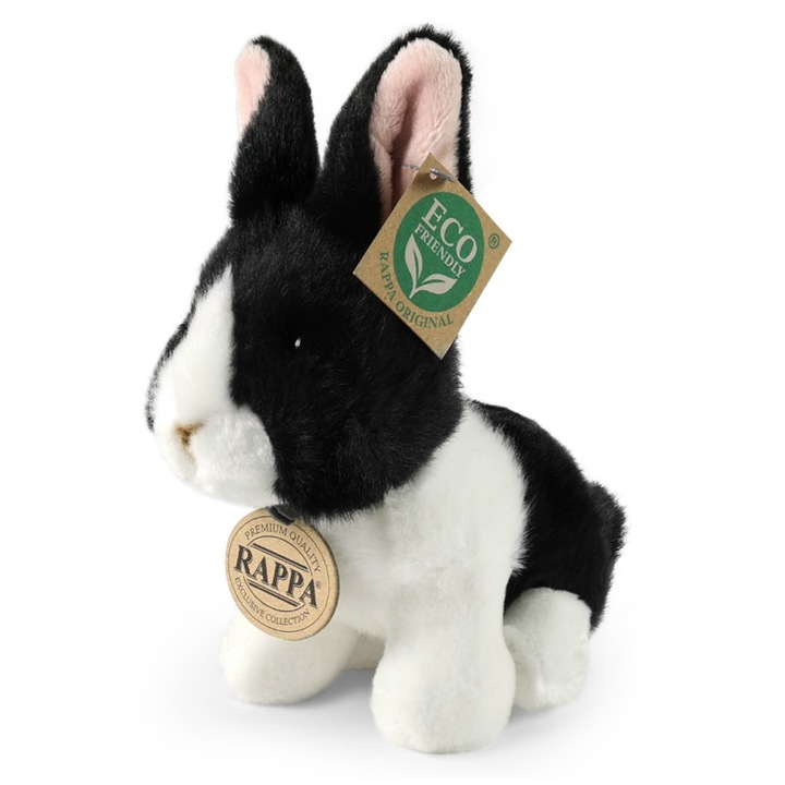 Плюшена играчка, Rappa, Krolik, черно-бяла, 16 см, Eco Friendly
