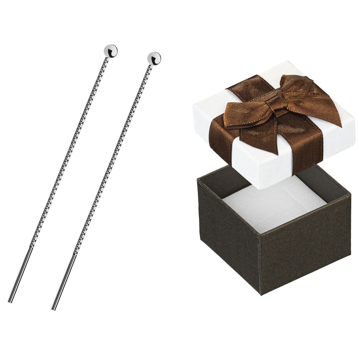 Cercei lungi argintii cu bilute de 3mm, Siju