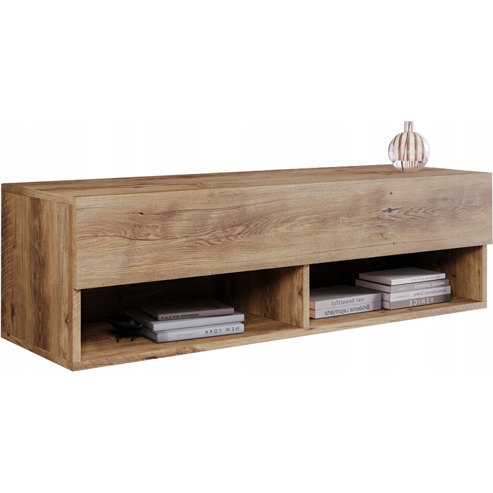 Comoda RTV Bratex 100 cm, mata, fara manere, 2 compartimente, culoare castan