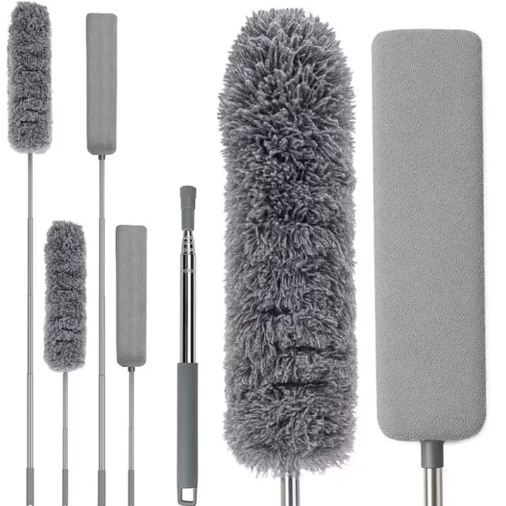 Pamatuf microfibra, maner telescopic, 2.5m, pentru zone greu accesibile, set 2 capete interschimbabile, Gri