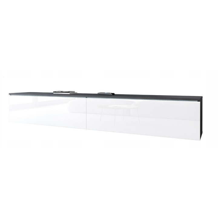 Comoda RTV 180 cm, Bratex, 2 usi, fara manere, matera/baiat lucios, 30x33cm