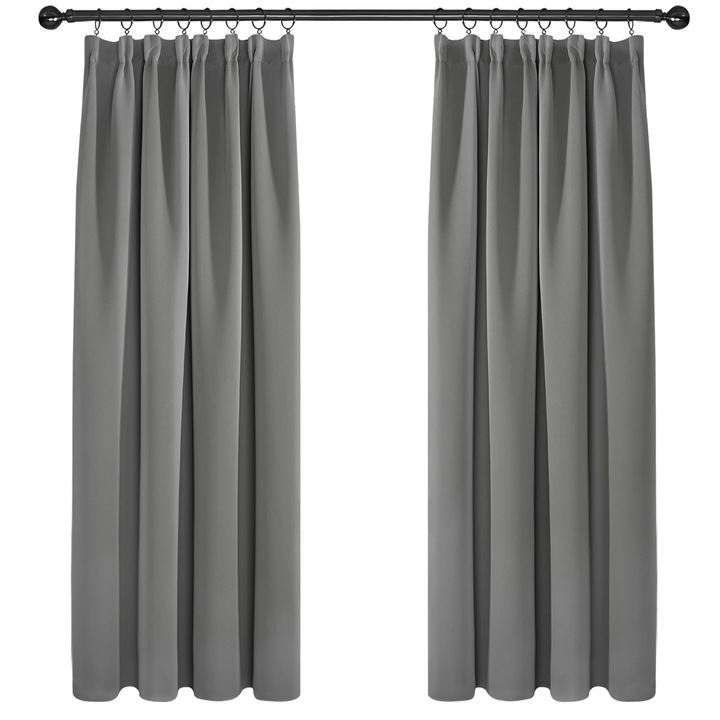 Draperii termice, opace, cu rejansa, 210×140 cm, gri deschis, set de 2
