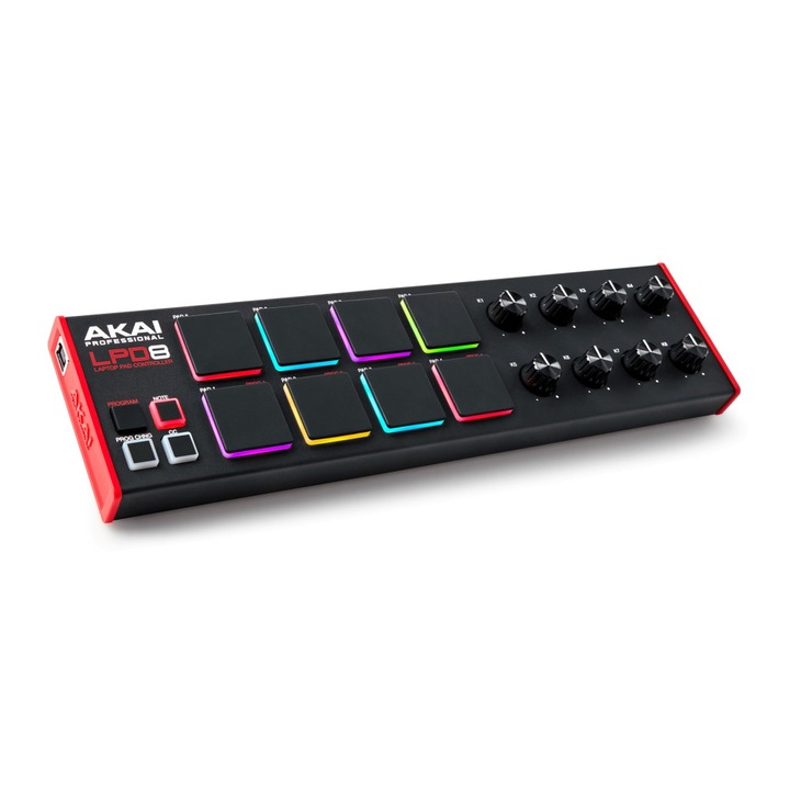 Controler MIDI USB AKAI LPD 8 MKII, 8 pad-uri, iluminare RGB, negru, 306x81x34mm