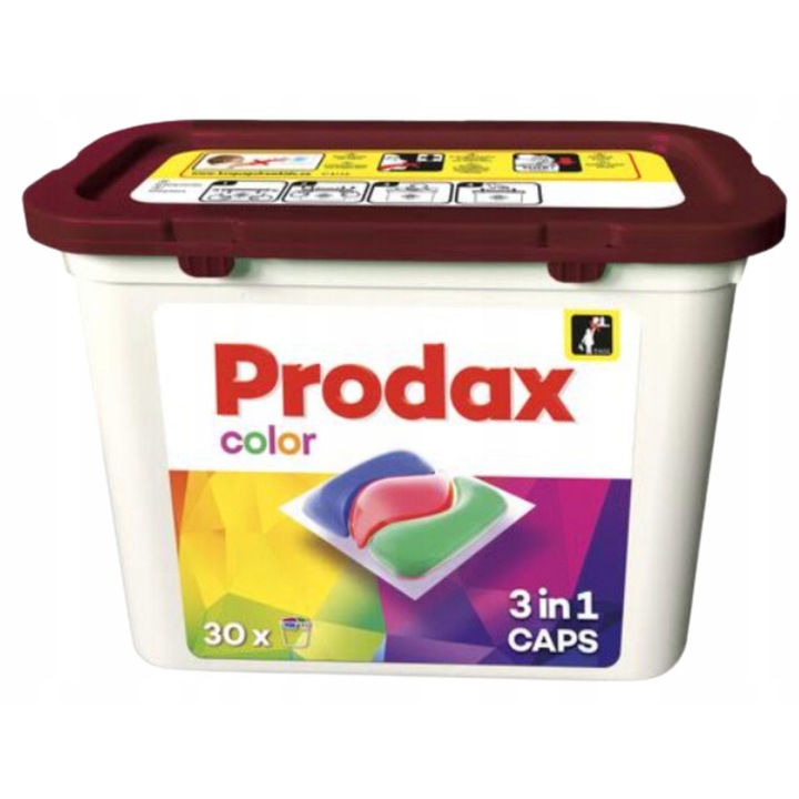 Mosószer, Prodax, 3in1 kapszula, 30 db, színes ruhákhoz, aktív formula, kellemes illat