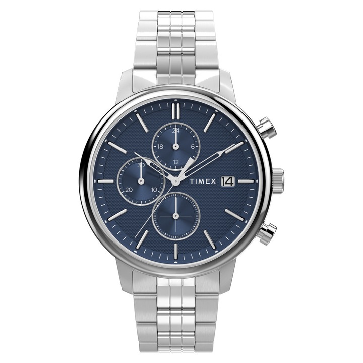Ceas barbatesc Timex TW2W67900 Chicago, 45mm, bratara din otel, rezistent la apa 50m, cadran albastru