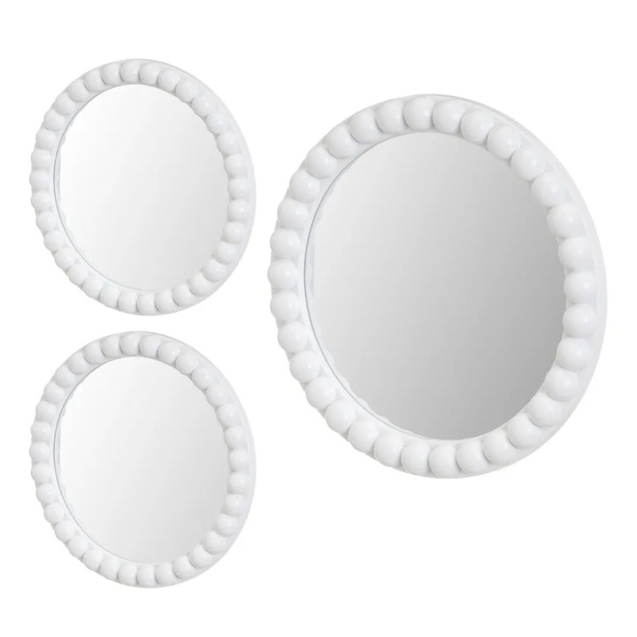3 darab kerek fehér HowHomely tükör szett, kompakt méretek, dekoratív design