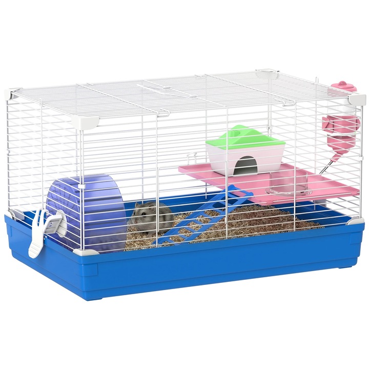 Cusca Hamster, Constructie Metalica, Design Interactiv, Albastru, 47X30X27 cm