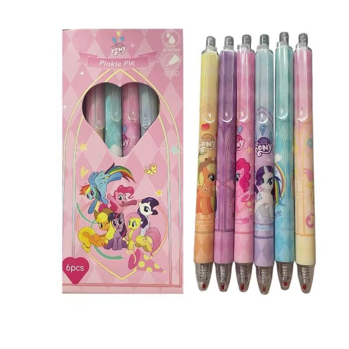 Комплект от 6 химикалки с бутон Little Pony, 0.5мм, сладък стил, за деца