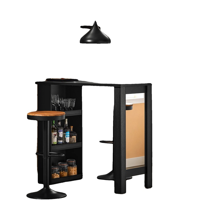 Masa de bucatarie, design modern, trei rafturi, neagra, 120x105x50cm