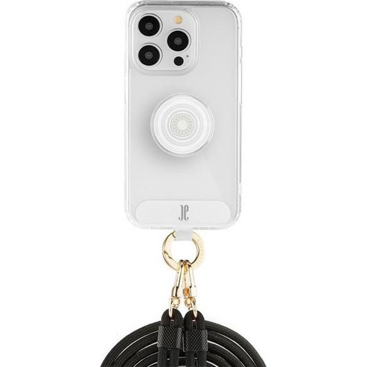 Husa telefon Just Elegance PopGrip pentru iPhone 15 Pro Max, transparent, 2 in 1, cu curea