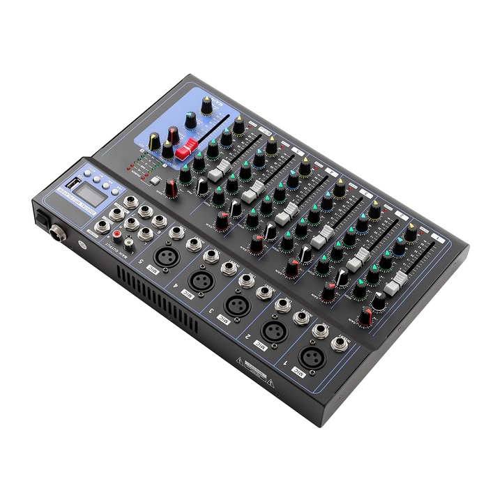 Mixer audio, 7 canale, design compact pentru masa, negru
