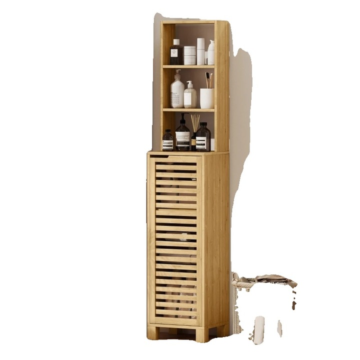 Dulap de baie inalt, bambus, 34x30x170 cm, cu rafturi ajustabile, rezistent la apa