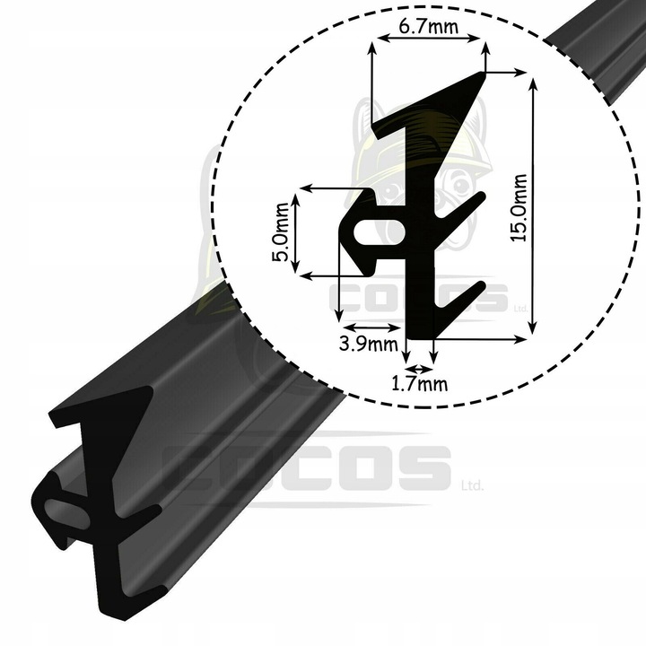 EPDM gumi tömítés PVC ablakokhoz és ajtókhoz WS001 fekete 1m – ablaktömítés, ajtótömítés, KYCT tömítőprofil