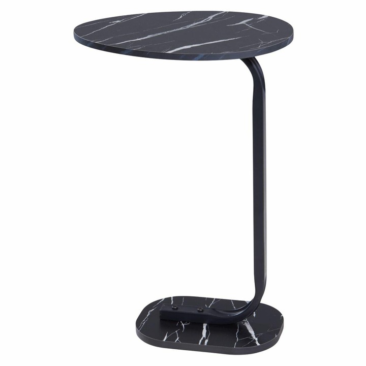 Mese, HowHomely, masa laterala cu blat marmorat, 59cm, negru