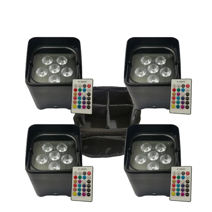 Echipament de iluminat portabil, 6 LED-uri de 18W, control wireless DMX, negru, dimensiuni 14x14.5x22cm