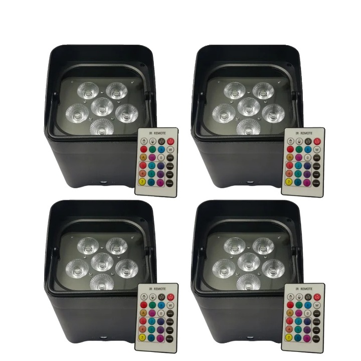 Echipament de iluminat, 6 LED-uri 18W, control wireless DMX, 4 lumini, alb, dimensiuni 14x14.5x22cm